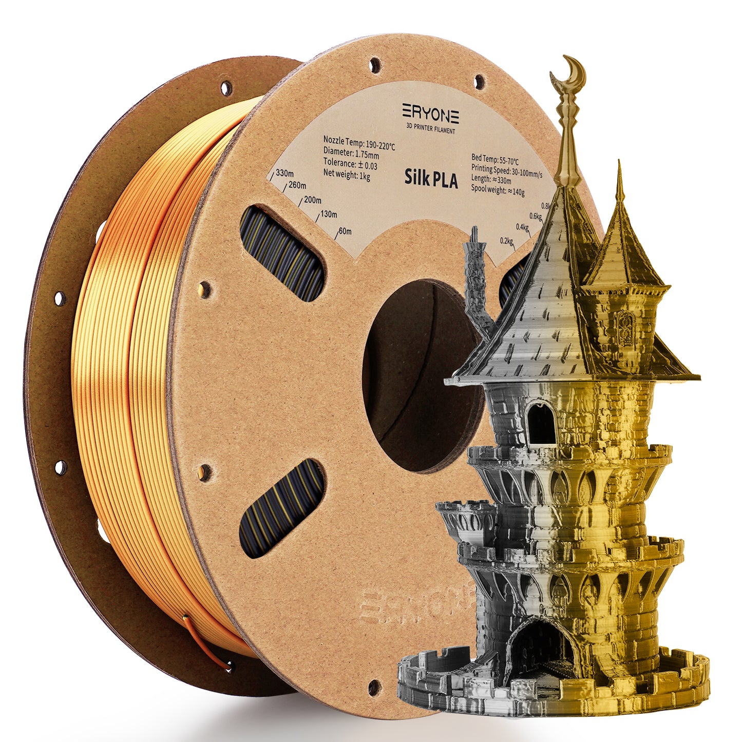 ERYONE Silk PLA Dual Color 1KG 1.75mm 3D Filament - Black & Dark Gold