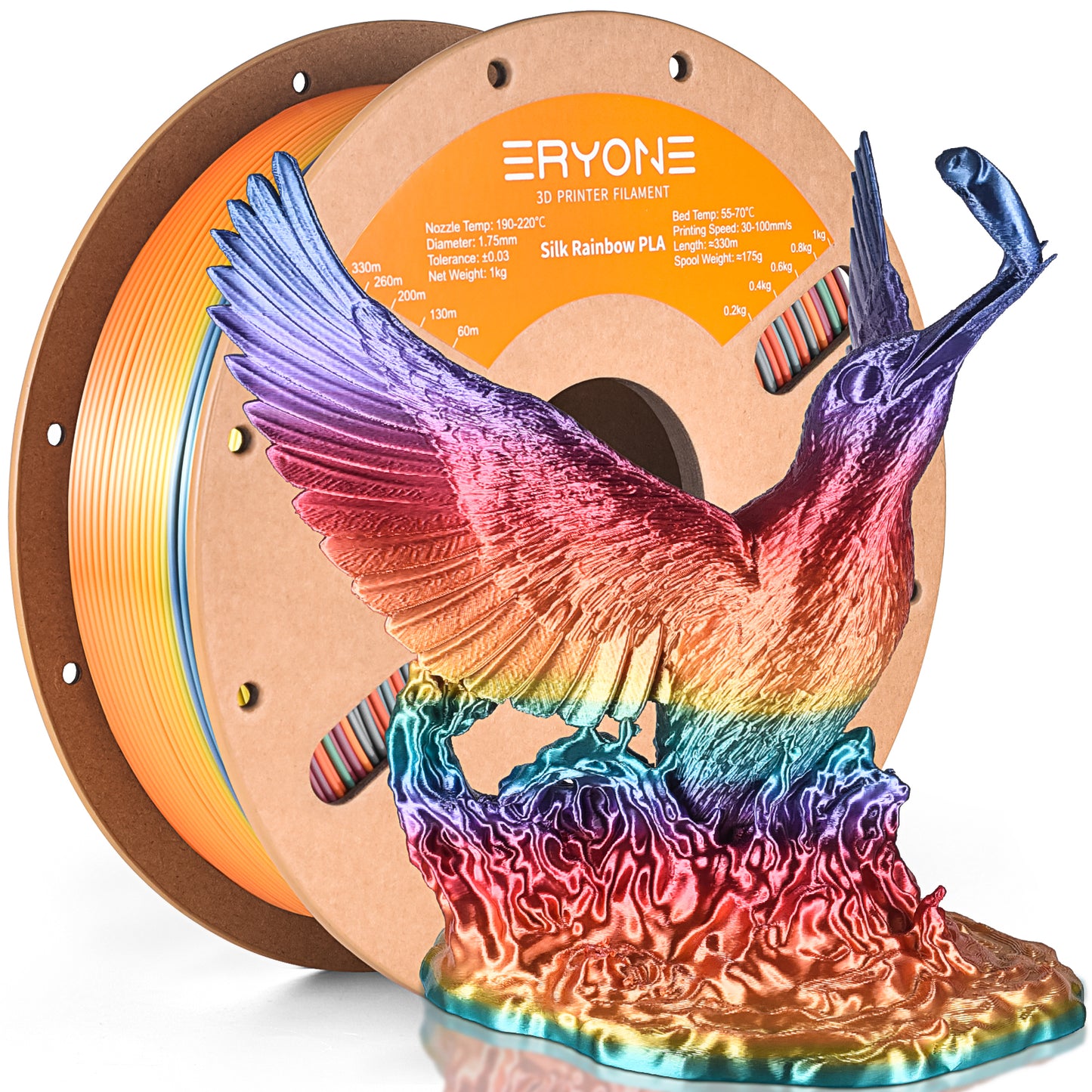 ERYONE Silk Rainbow PLA 1KG 1.75mm 3D Filament - Vibrant