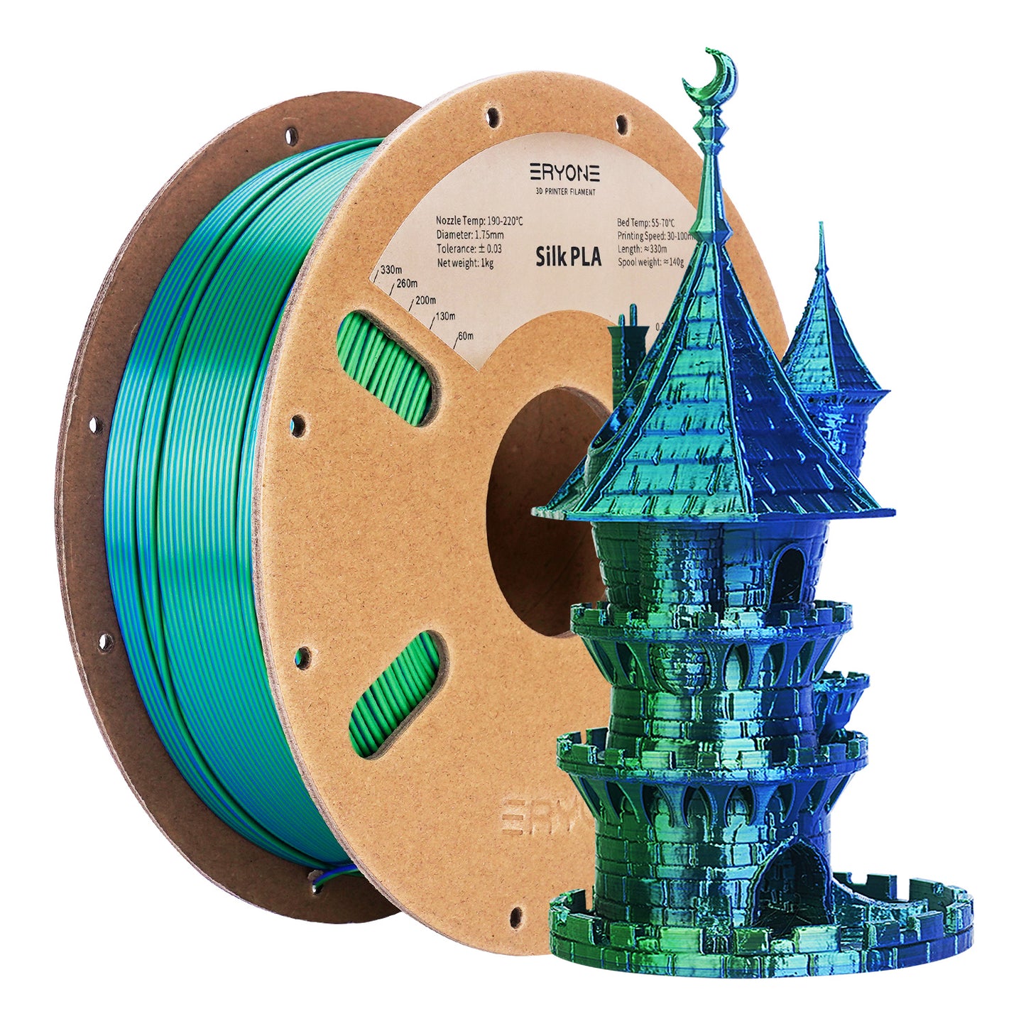 ERYONE Silk PLA Dual Color 1KG 1.75mm 3D Filament - Blue & Green