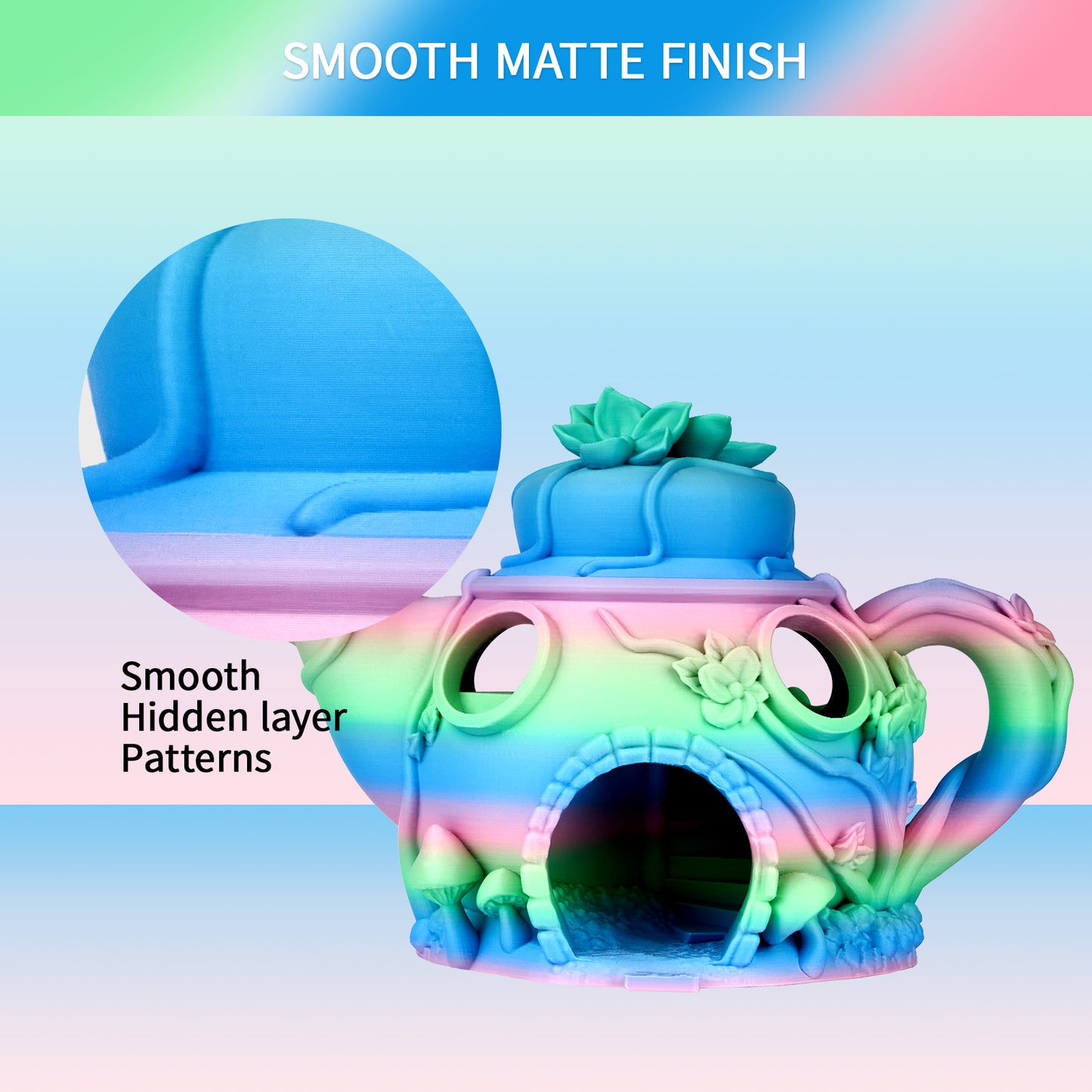 ERYONE Matte Gradient PLA 1KG 1.75mm 3D Filament - Fairytale Pink & Green & Blue