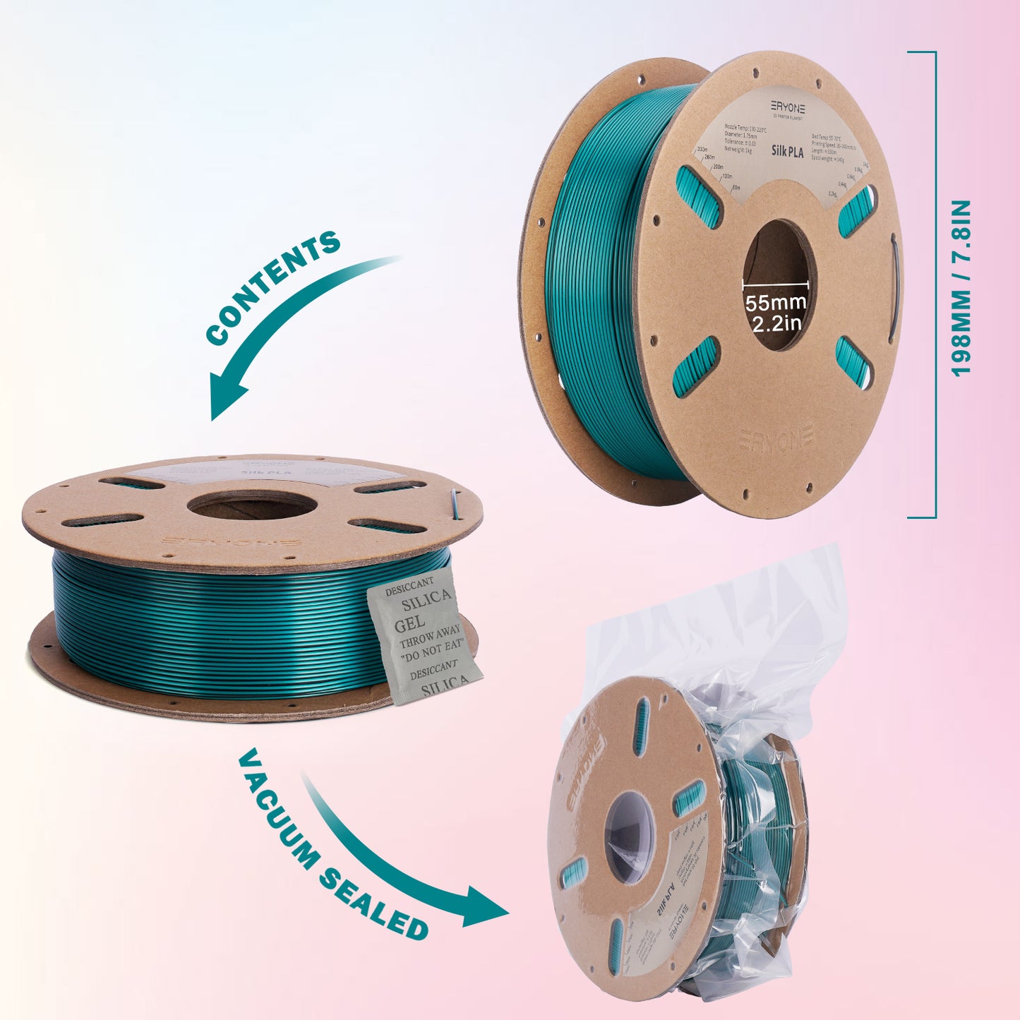 ERYONE Silk PLA Dual Color 1KG 1.75mm 3D Filament - Emerald Green & Black
