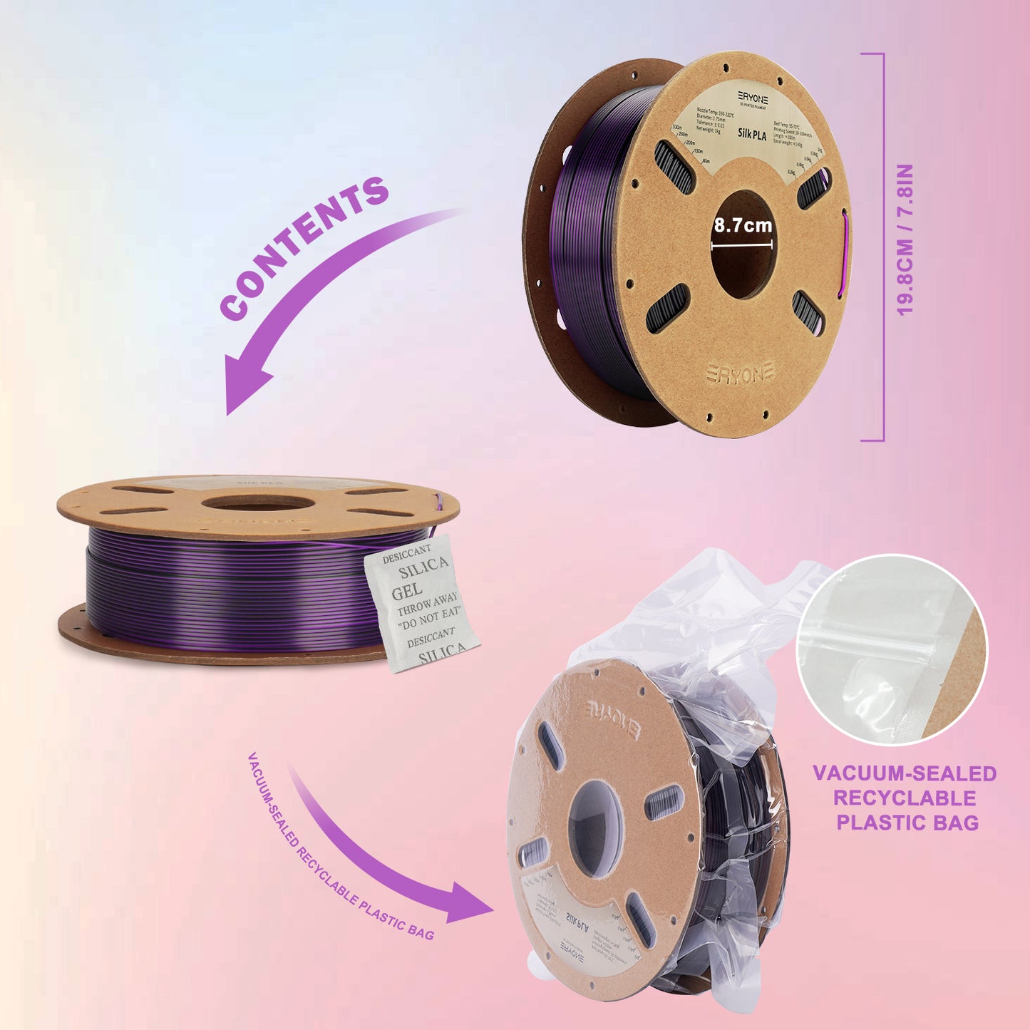 ERYONE Silk PLA Dual Color 1KG 1.75mm 3D Filament - Black & Purple