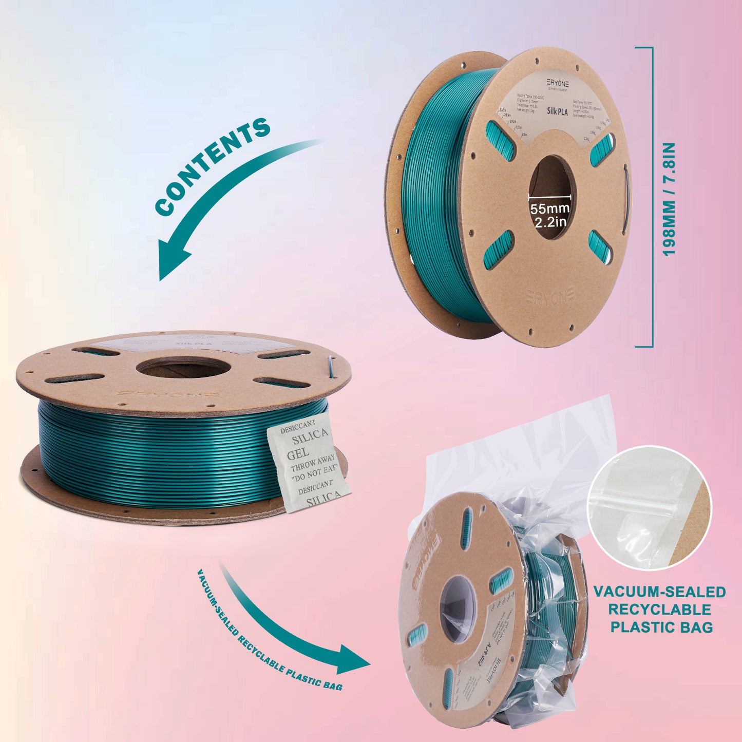 ERYONE Silk PLA Dual Color 1KG 1.75mm 3D Filament - Emerald Green & Black