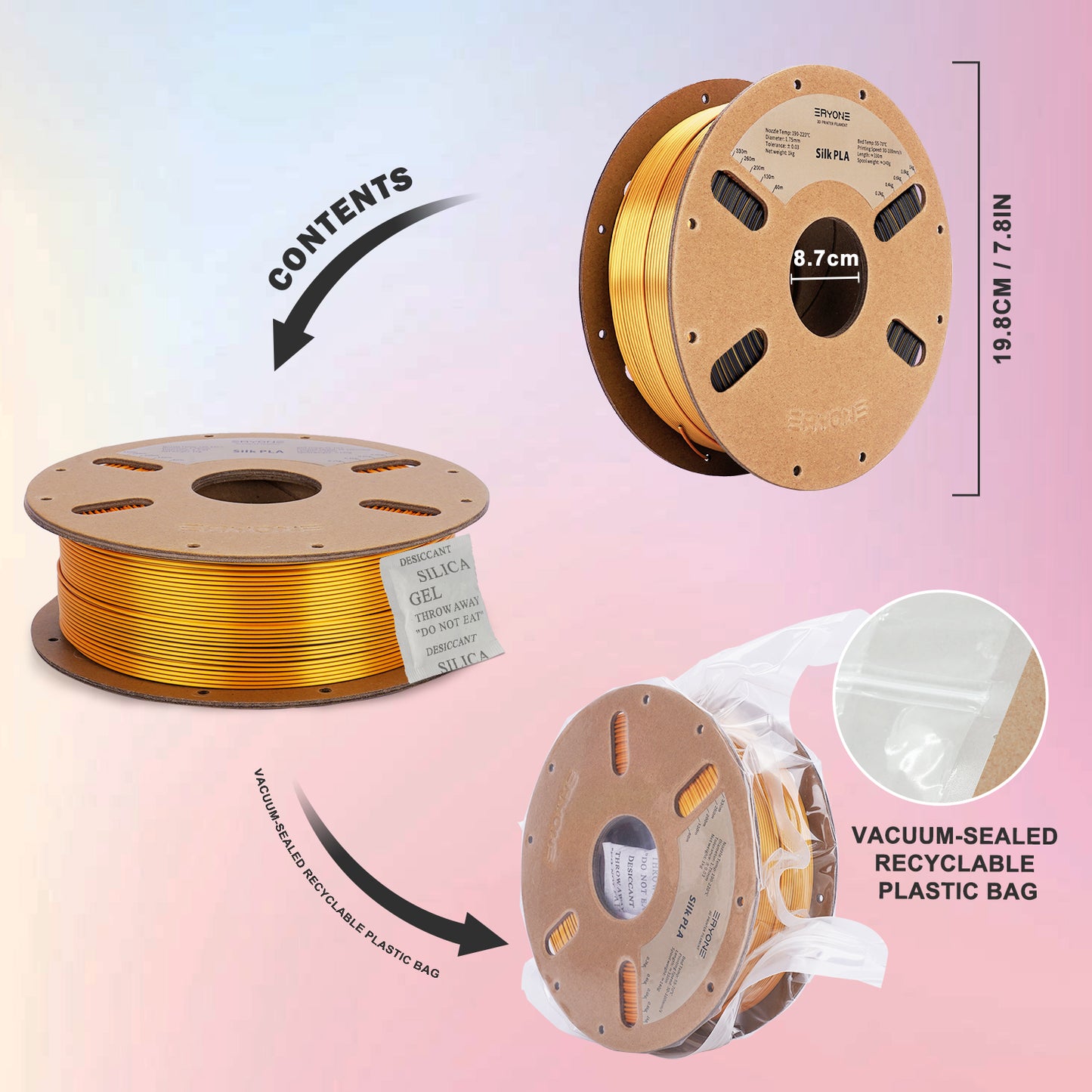 ERYONE Silk PLA Dual Color 1KG 1.75mm 3D Filament - Black & Dark Gold