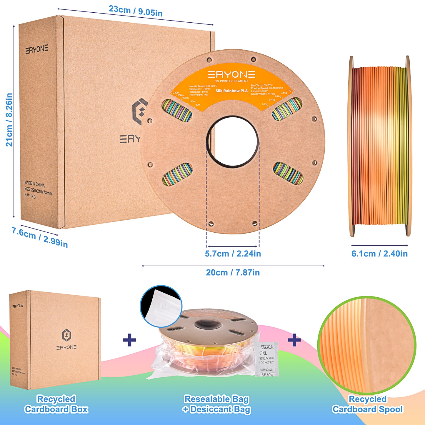 ERYONE Silk Rainbow PLA 1KG 1.75mm 3D Filament - Mountain Mirage