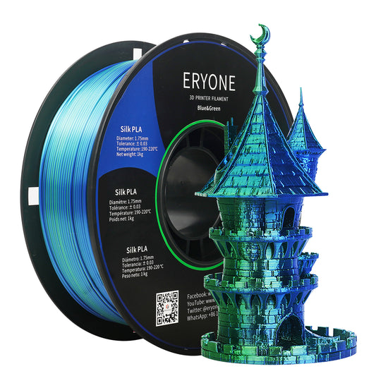 ERYONE Silk PLA Dual Color 1KG 1.75mm 3D Filament - Blue & Green